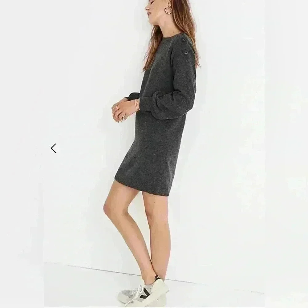 Madewell Boatneck Button-Shoulder Sweater-Dressstyle J9302 merino wool dress